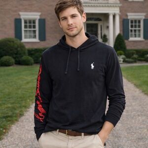 Polo Ralph Lauren Logo Jersey Hooded T-Shirt Men’s M Big Pony Spell Out